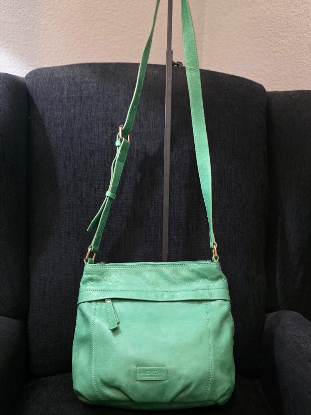 American Leather Co Light Green Soft Leather Crossbody Bag